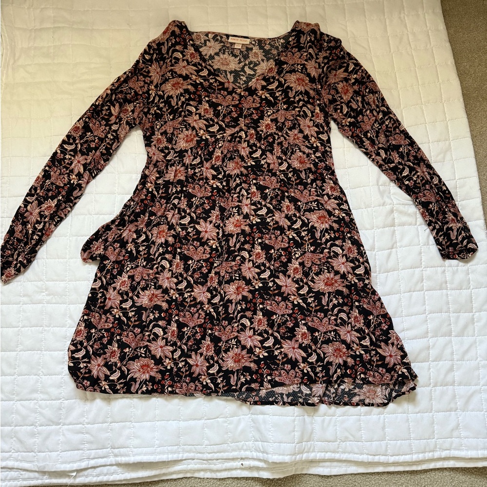 Knox Rose Black and Pink Floral V-Neck Dress